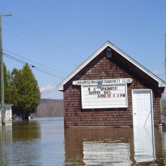 The old Nauwigewauk Community Club hall during a flood